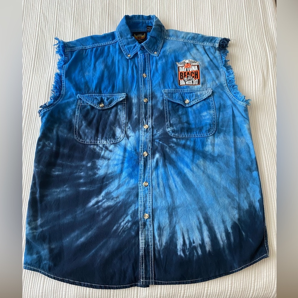Biker wear USA Bike week Daytona Beach 2017 cut off sleeves blue men’s size 2xl